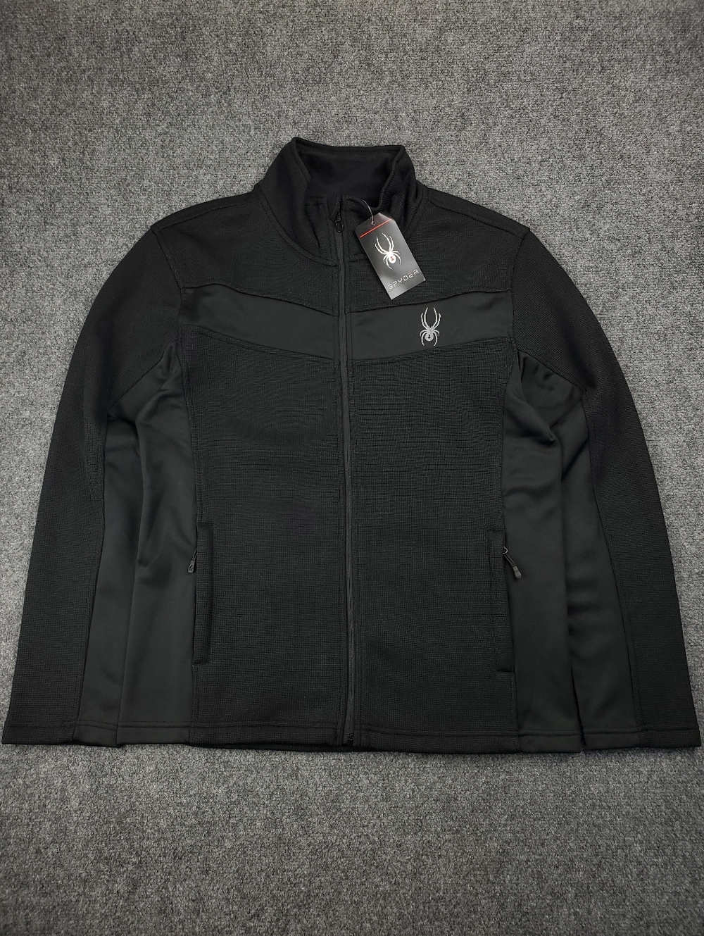 Spyder Knit Racer Jacket Mens Medium Fleece Lined Full Zip Lightweight Black NEW